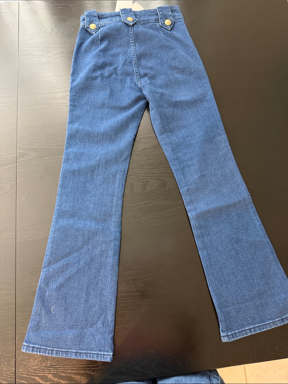 Derek Lam - High-Rise Denim Flare Jeans with Decorative Gold Buttons - Blue - Picture 2 of 4